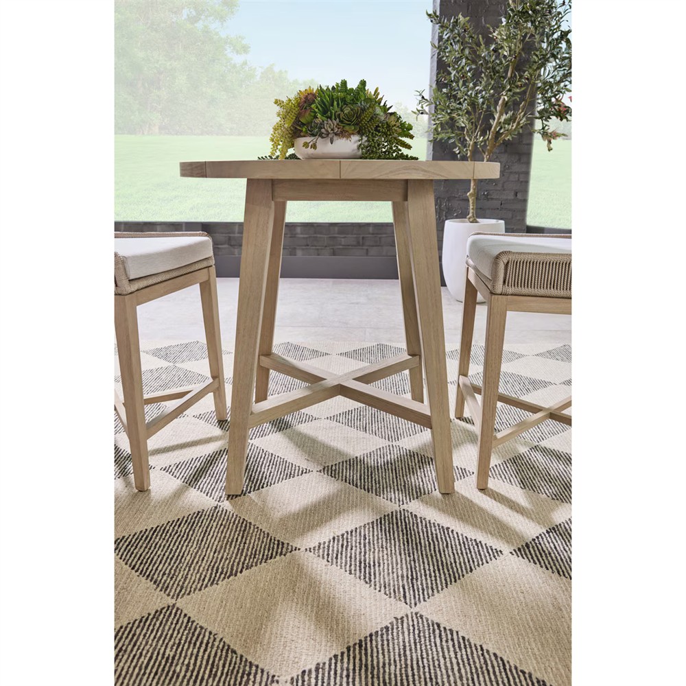 Nadia Coastal Beach Washed Teak Round Outdoor Counter Table - 36"|