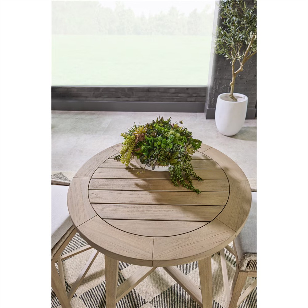 Nadia Coastal Beach Washed Teak Round Outdoor Counter Table - 36"|