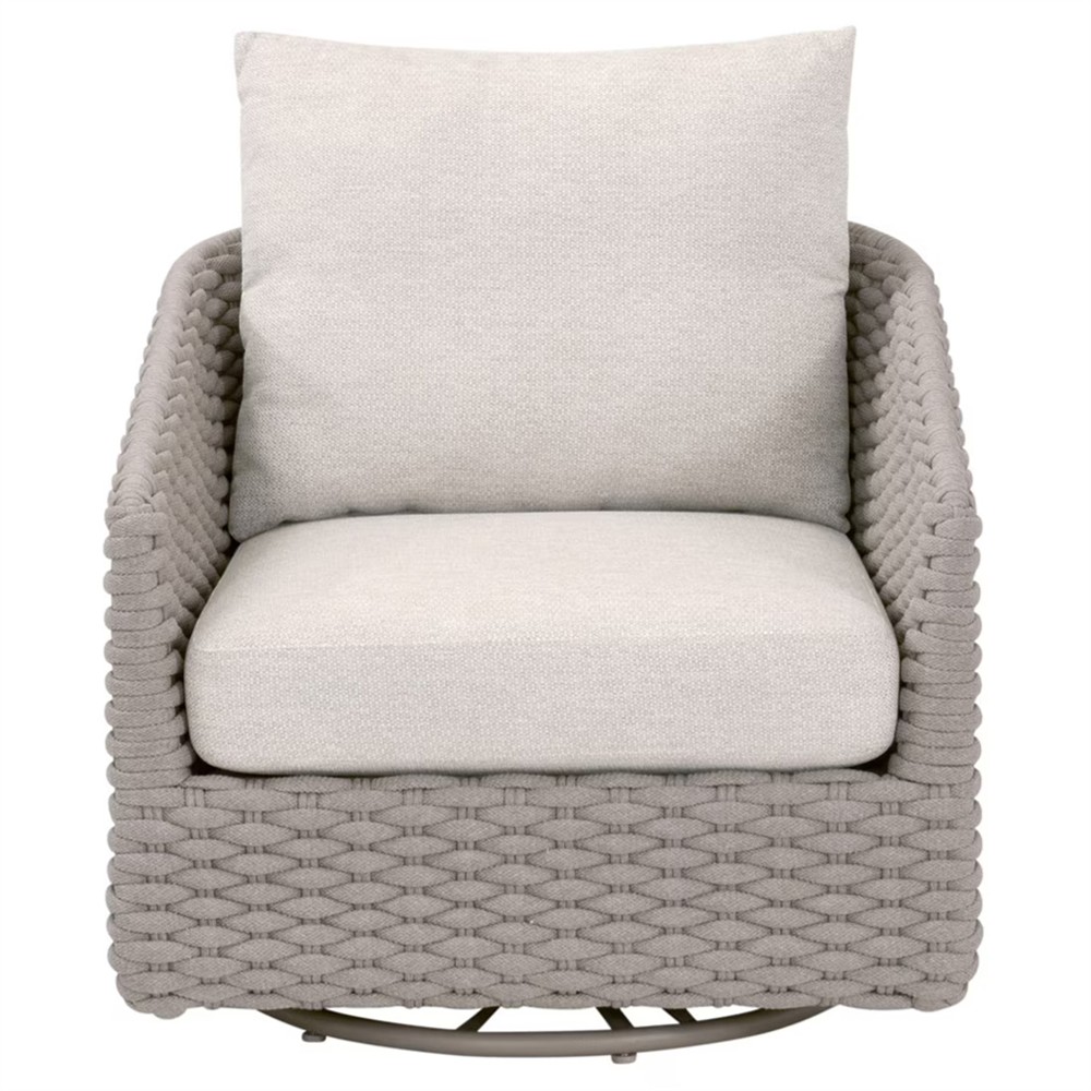 Safia Coastal Beach Cream Performance Brown Aluminum Outdoor Swivel Rocker Chair|