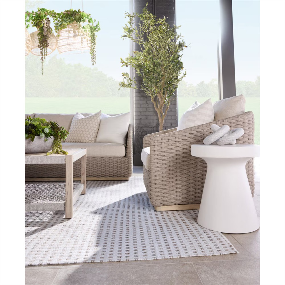 Safia Coastal Beach Cream Performance Washed Teak Outdoor Arm Chair|