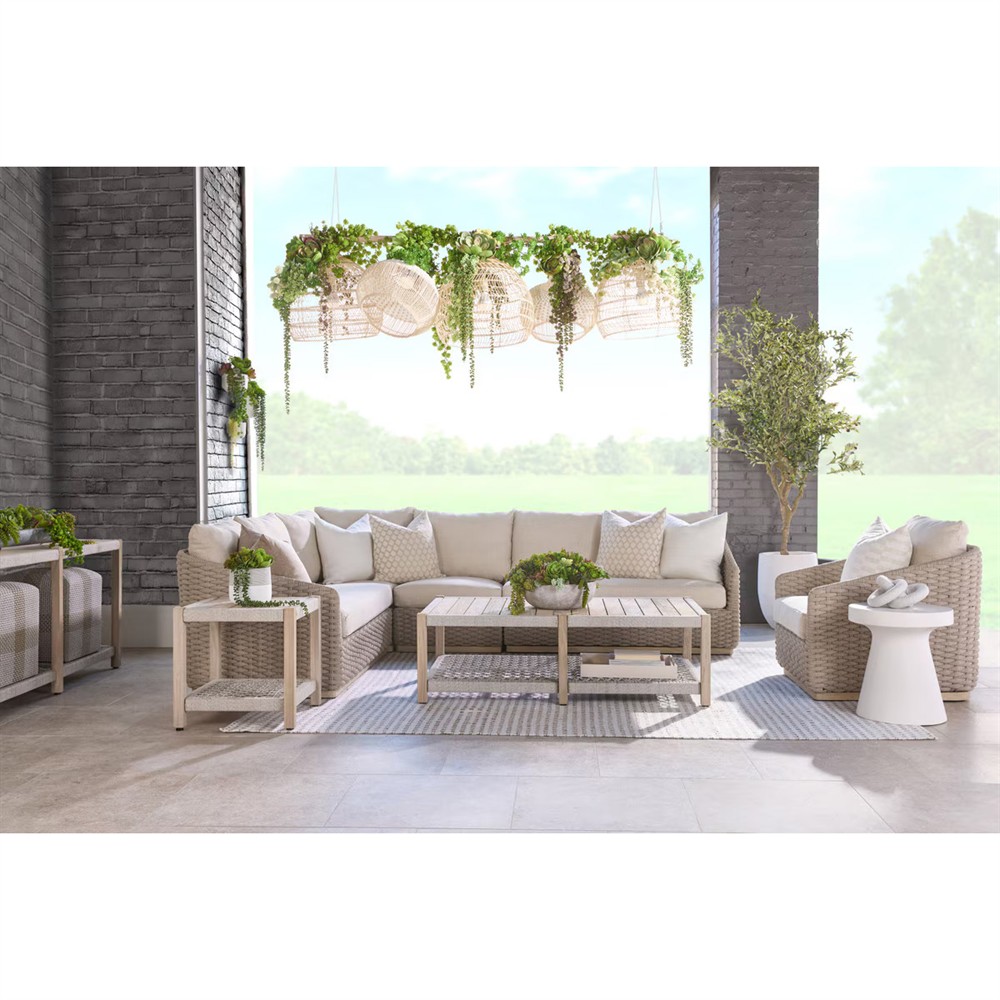 Safia Coastal Beach Cream Performance Washed Teak Outdoor Arm Chair|