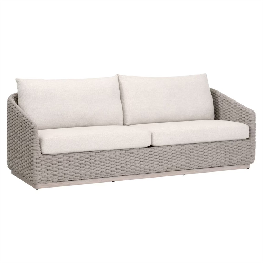 Safia Coastal Beach Cream Performance Washed Teak Outdoor Sofa - 89"|