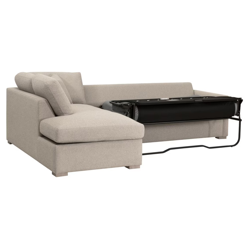 Davis Modern Beige Performance Grey Oak Sleeper Sectional - Left Chaise - 112"|