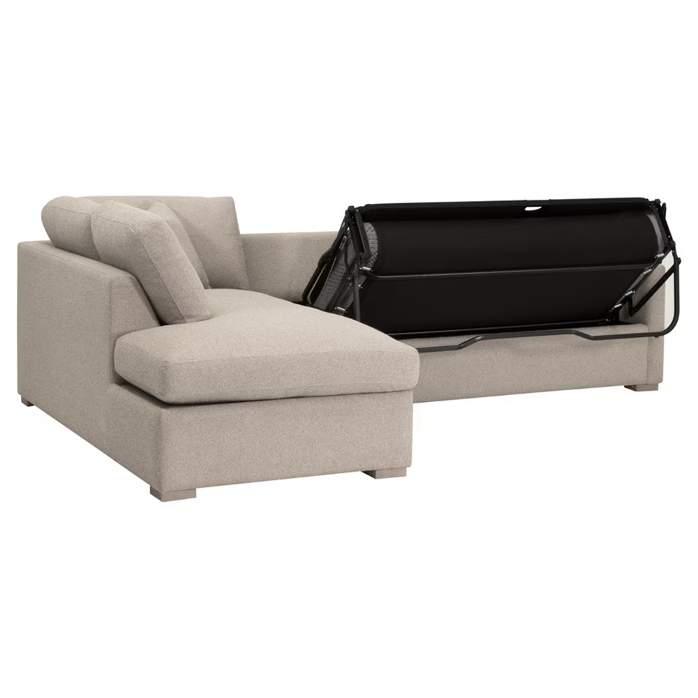 Davis Modern Beige Performance Grey Oak Sleeper Sectional - Left Chaise - 112"|
