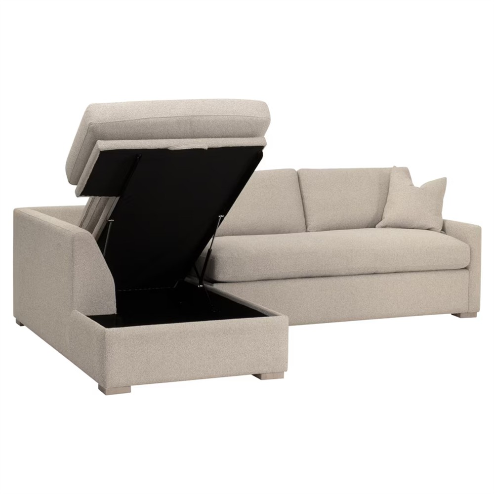 Davis Modern Beige Performance Grey Oak Sleeper Sectional - Left Chaise - 112"|