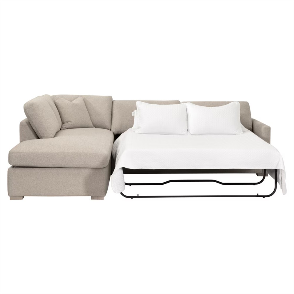 Davis Modern Beige Performance Grey Oak Sleeper Sectional - Left Chaise - 112"|