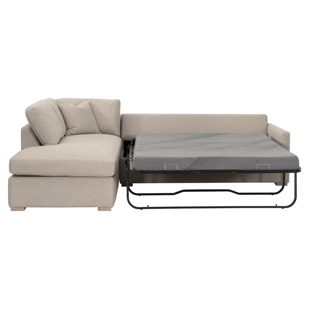 Davis Modern Beige Performance Grey Oak Sleeper Sectional - Left Chaise - 112"|
