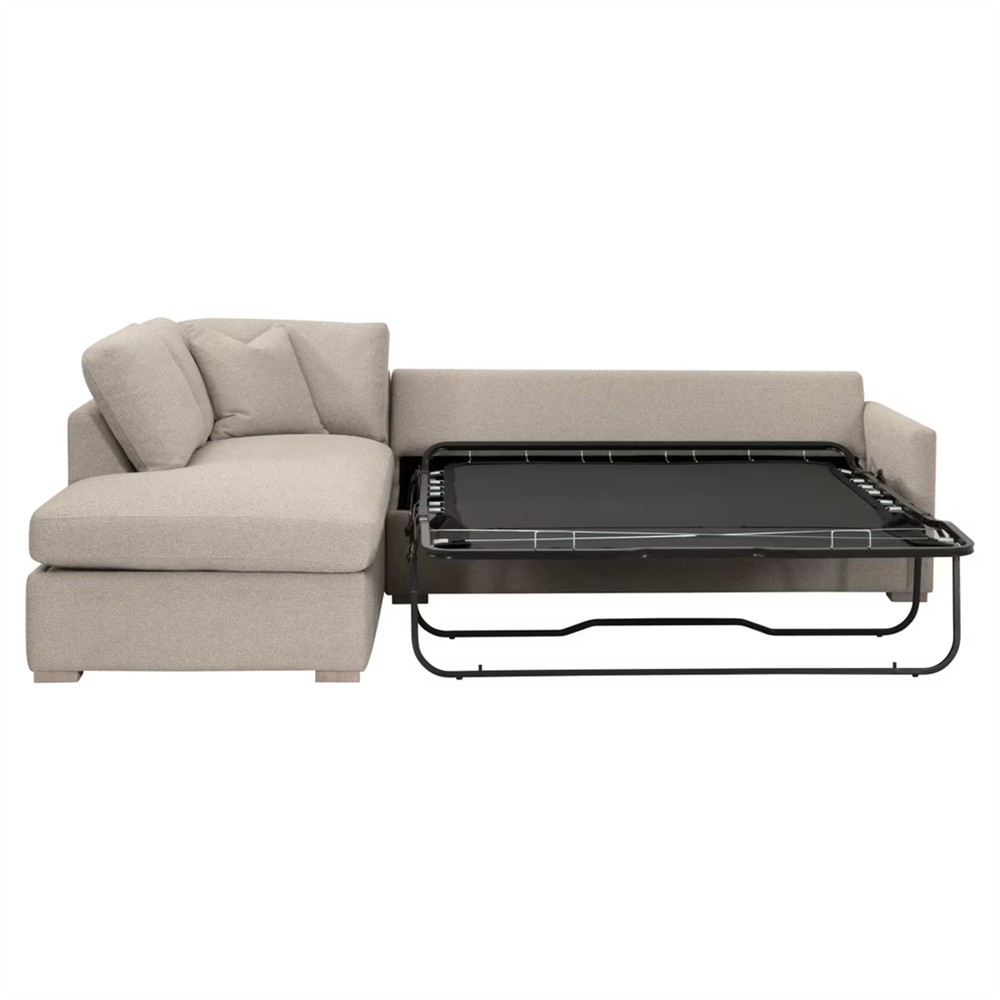 Davis Modern Beige Performance Grey Oak Sleeper Sectional - Left Chaise - 112"|