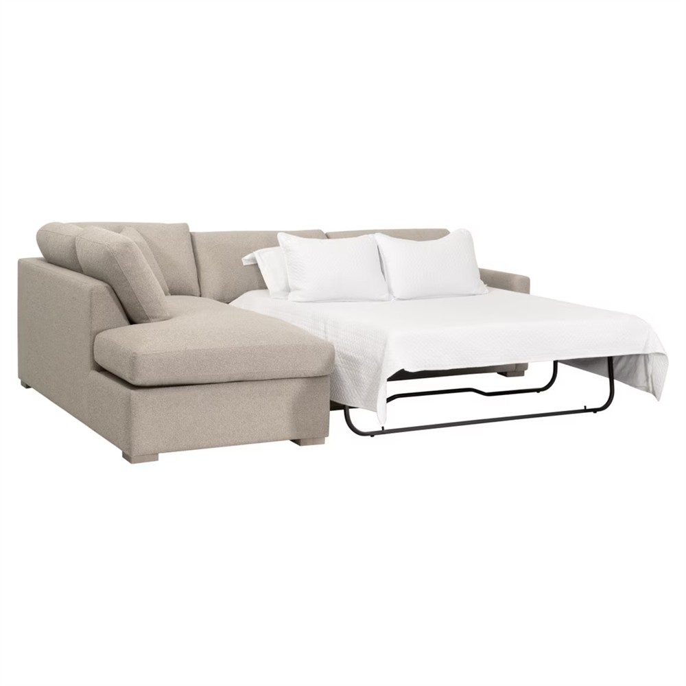 Davis Modern Beige Performance Grey Oak Sleeper Sectional - Left Chaise - 112"|