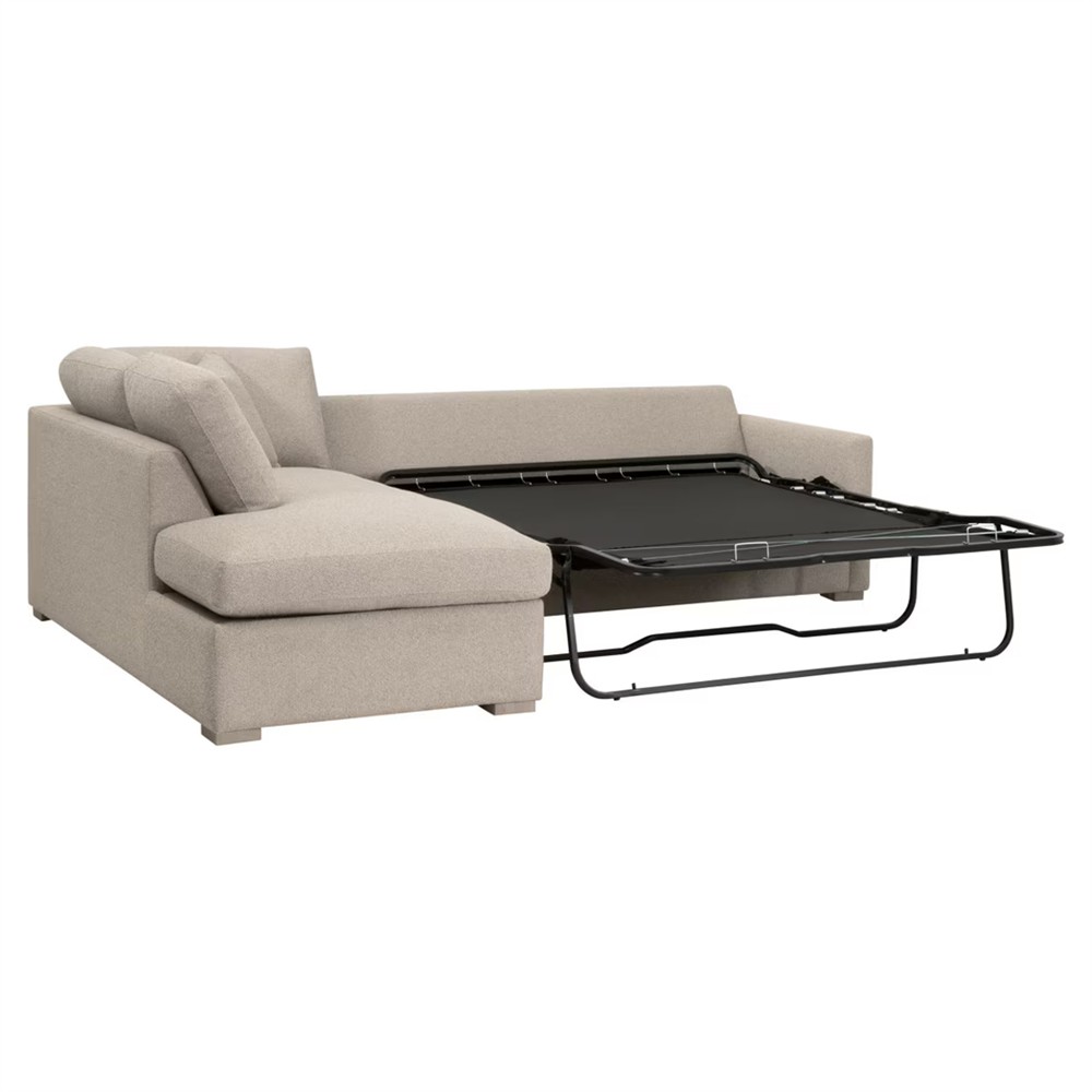 Davis Modern Beige Performance Grey Oak Sleeper Sectional - Left Chaise - 112"|