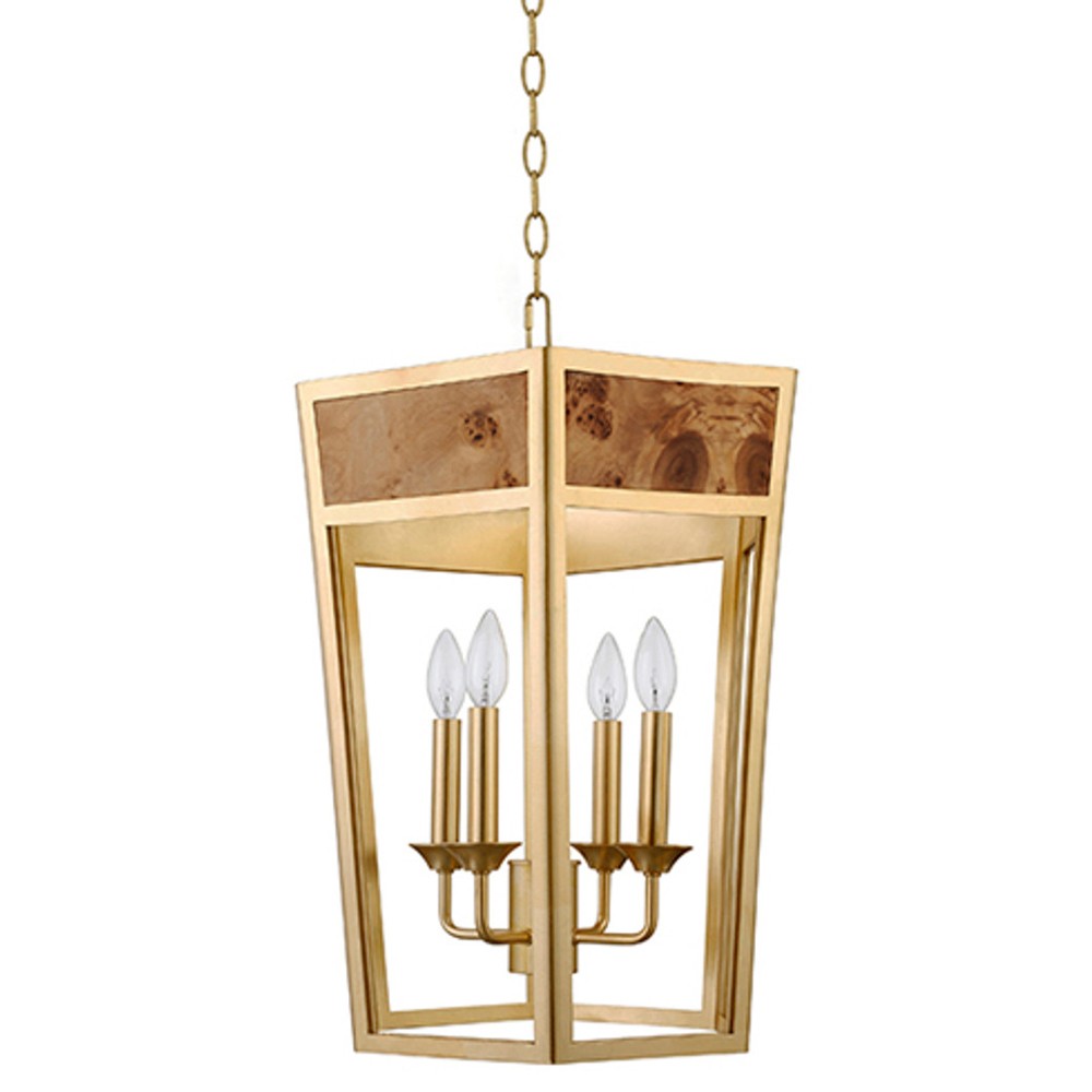 Worlds Away Ren Modern Burl Wood Gold Metal Hexagon Pendant|