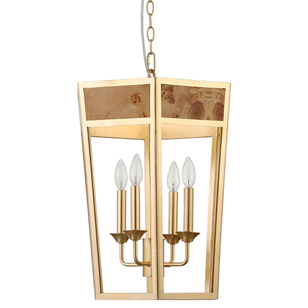 Worlds Away Ren Modern Burl Wood Gold Metal Hexagon Pendant|