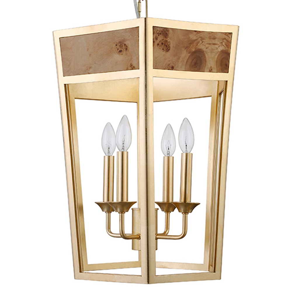 Worlds Away Ren Modern Burl Wood Gold Metal Hexagon Pendant|