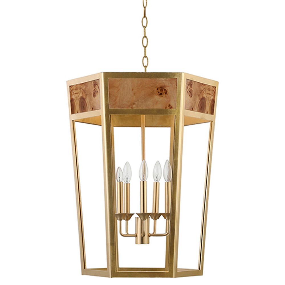 Worlds Away Reynolds Modern Classic Burl Gold Metal Hexagon Pendant|