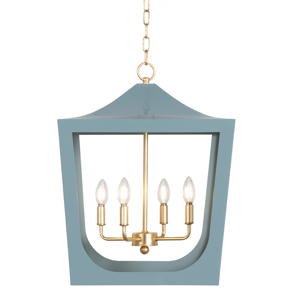 Worlds Away Wimble Modern Classic Light Blue Metal Pagoda Lantern|