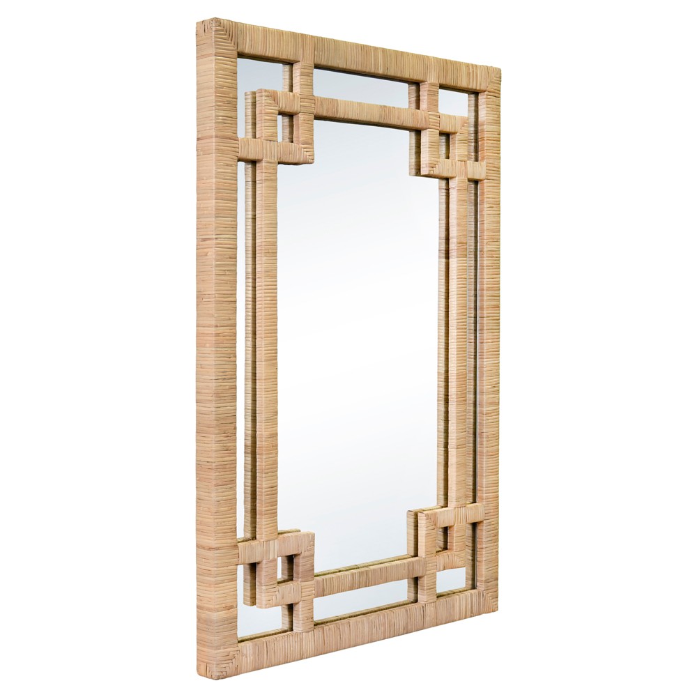 Worlds Away Geneva Coastal Greek Key Natural Rattan Wall Mirror|