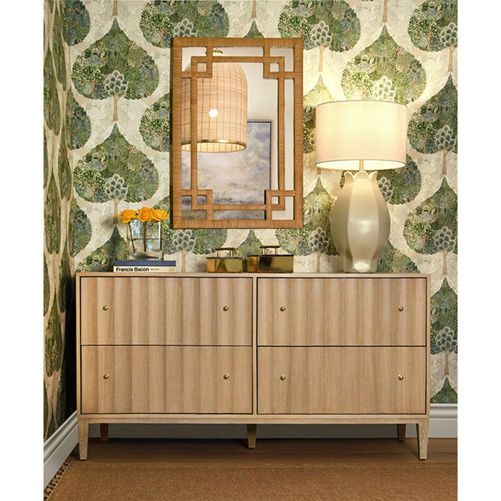 Worlds Away Geneva Coastal Greek Key Natural Rattan Wall Mirror|