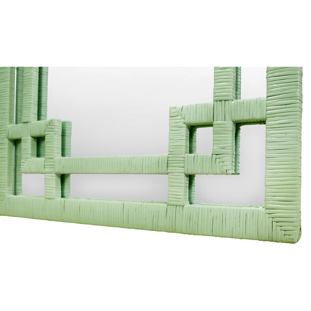 Worlds Away Geneva Coastal Greek Key Sage Rattan Wall Mirror|