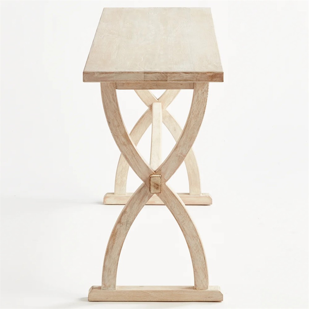 Felicien French Country Whitewash Mango Wood Rectangular Console Table|