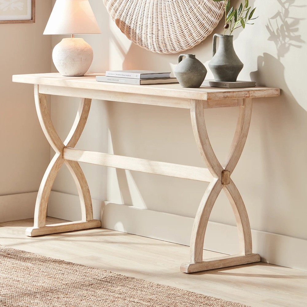 Felicien French Country Whitewash Mango Wood Rectangular Console Table|