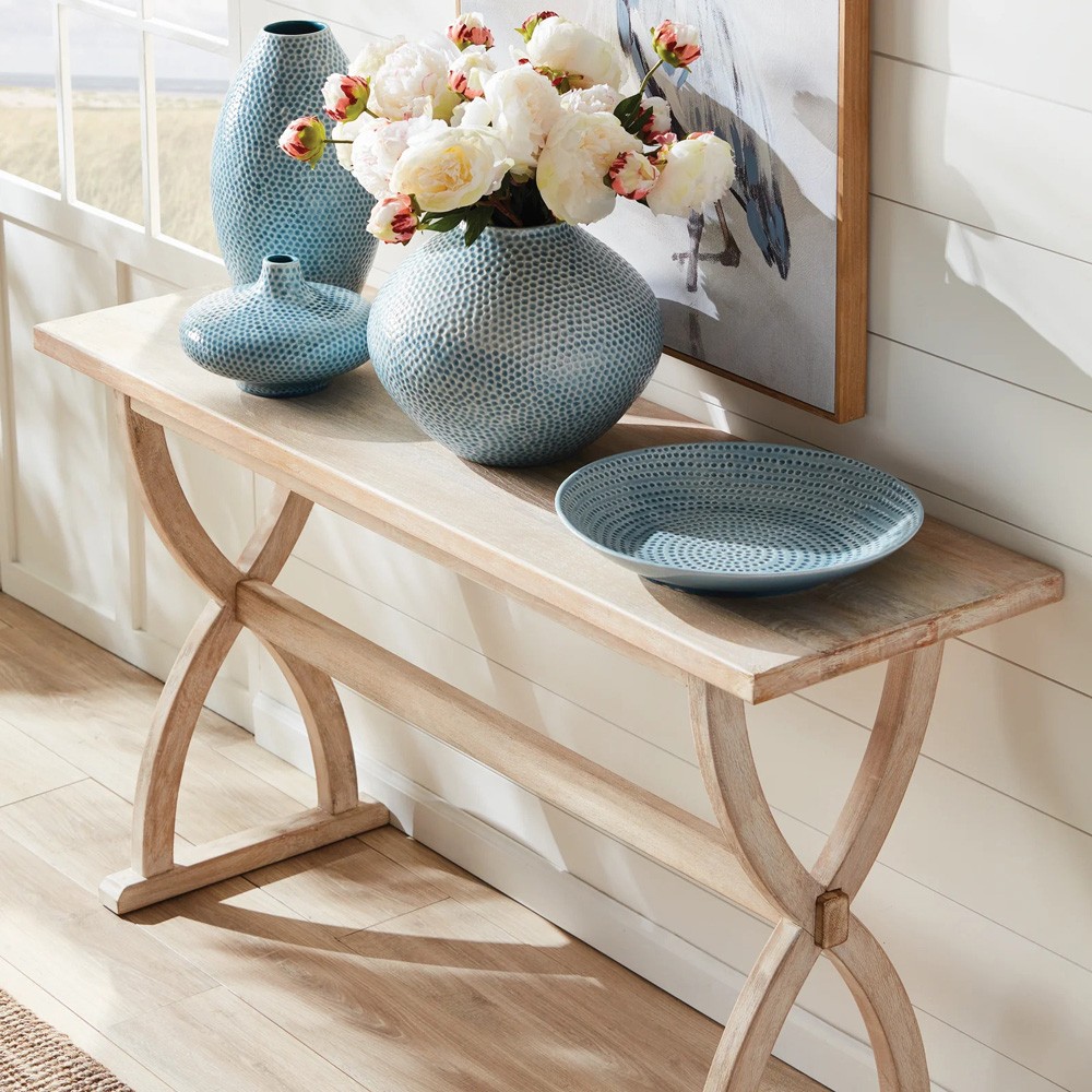 Felicien French Country Whitewash Mango Wood Rectangular Console Table|