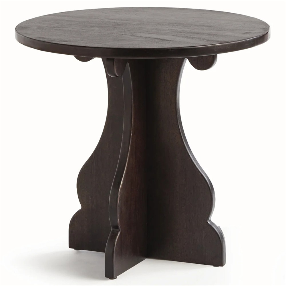 Gonzalo Updated Traditional Black Mango Wood Pedestal Round Side Table|