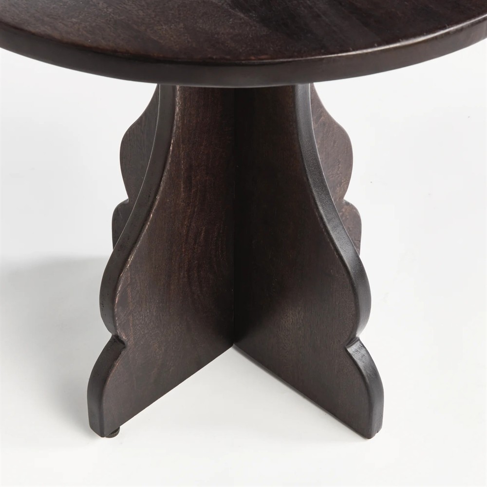 Gonzalo Updated Traditional Black Mango Wood Pedestal Round Side Table|