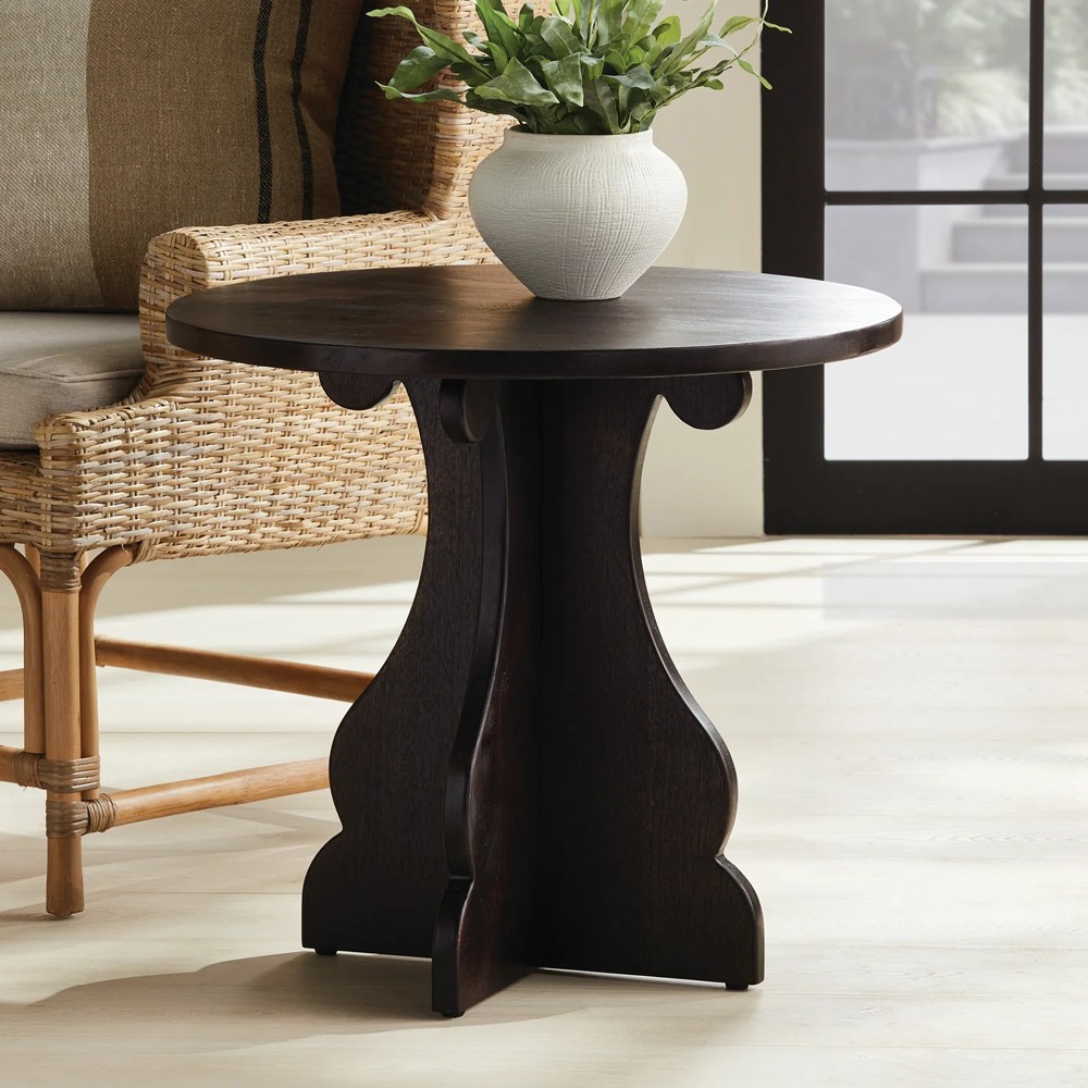 Gonzalo Updated Traditional Black Mango Wood Pedestal Round Side Table|