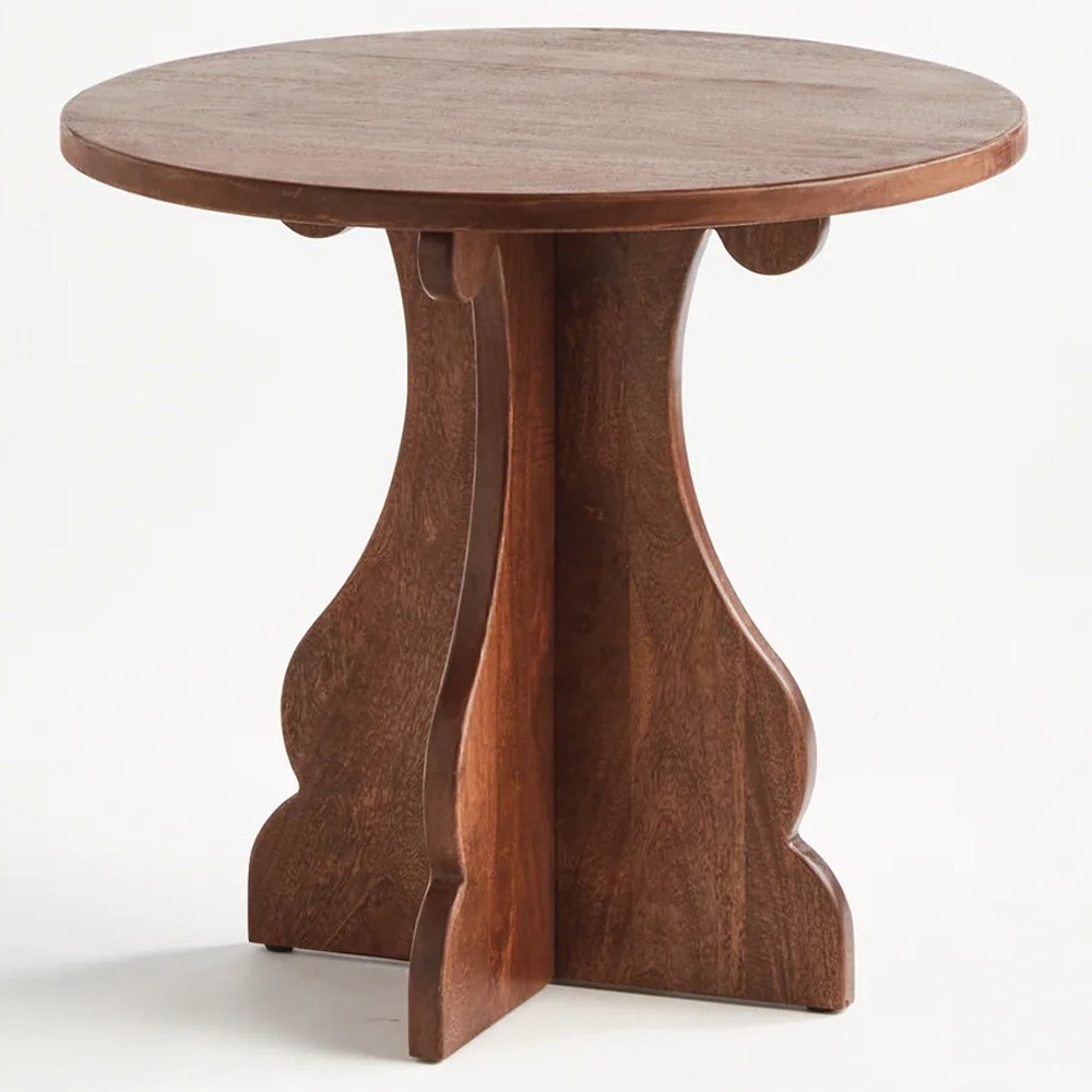Gonzalo Updated Traditional Brown Mango Wood Pedestal Round Side Table|