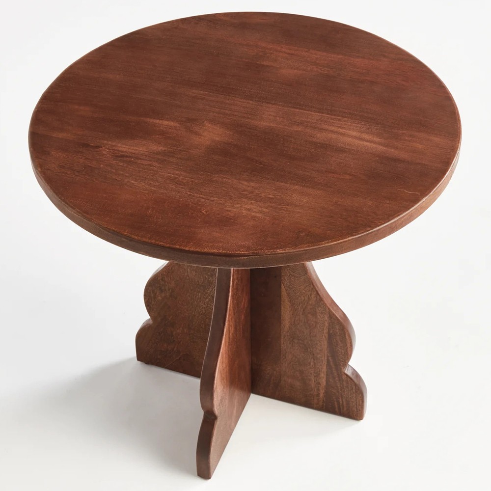 Gonzalo Updated Traditional Brown Mango Wood Pedestal Round Side Table|