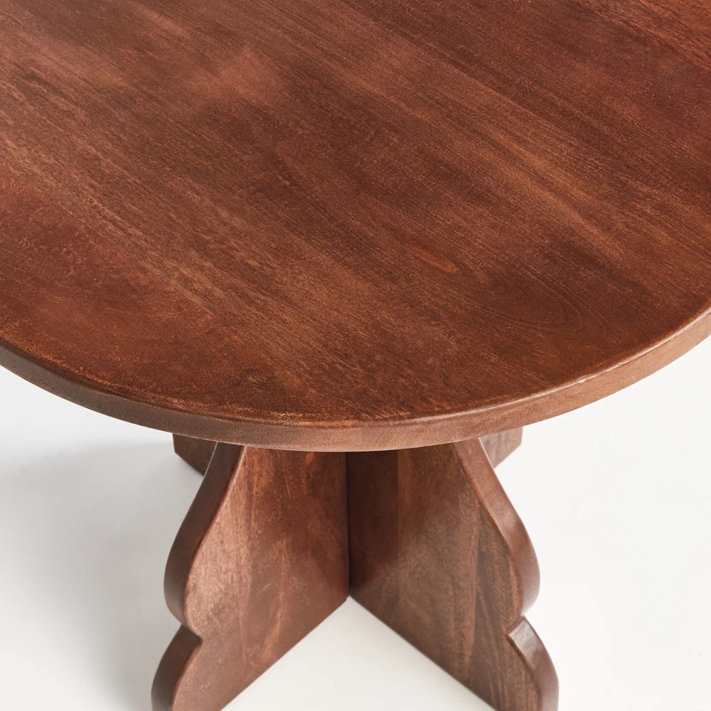Gonzalo Updated Traditional Brown Mango Wood Pedestal Round Side Table|