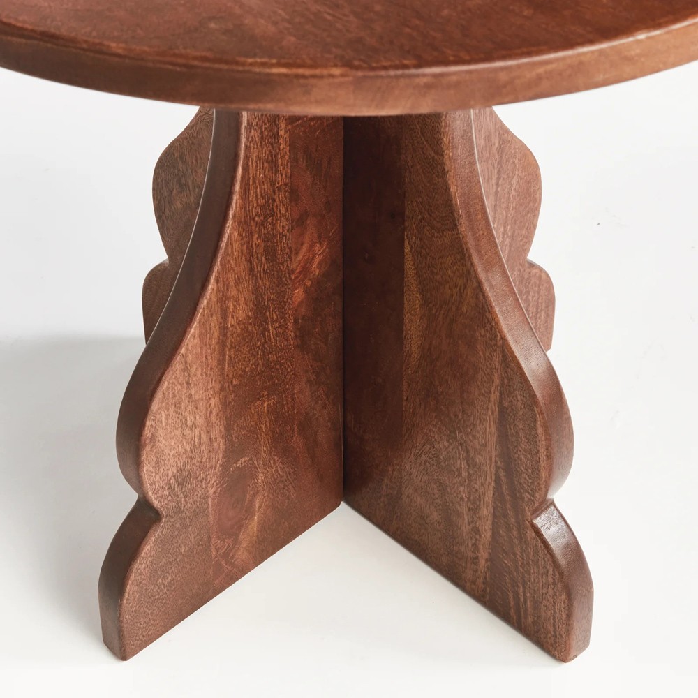 Gonzalo Updated Traditional Brown Mango Wood Pedestal Round Side Table|