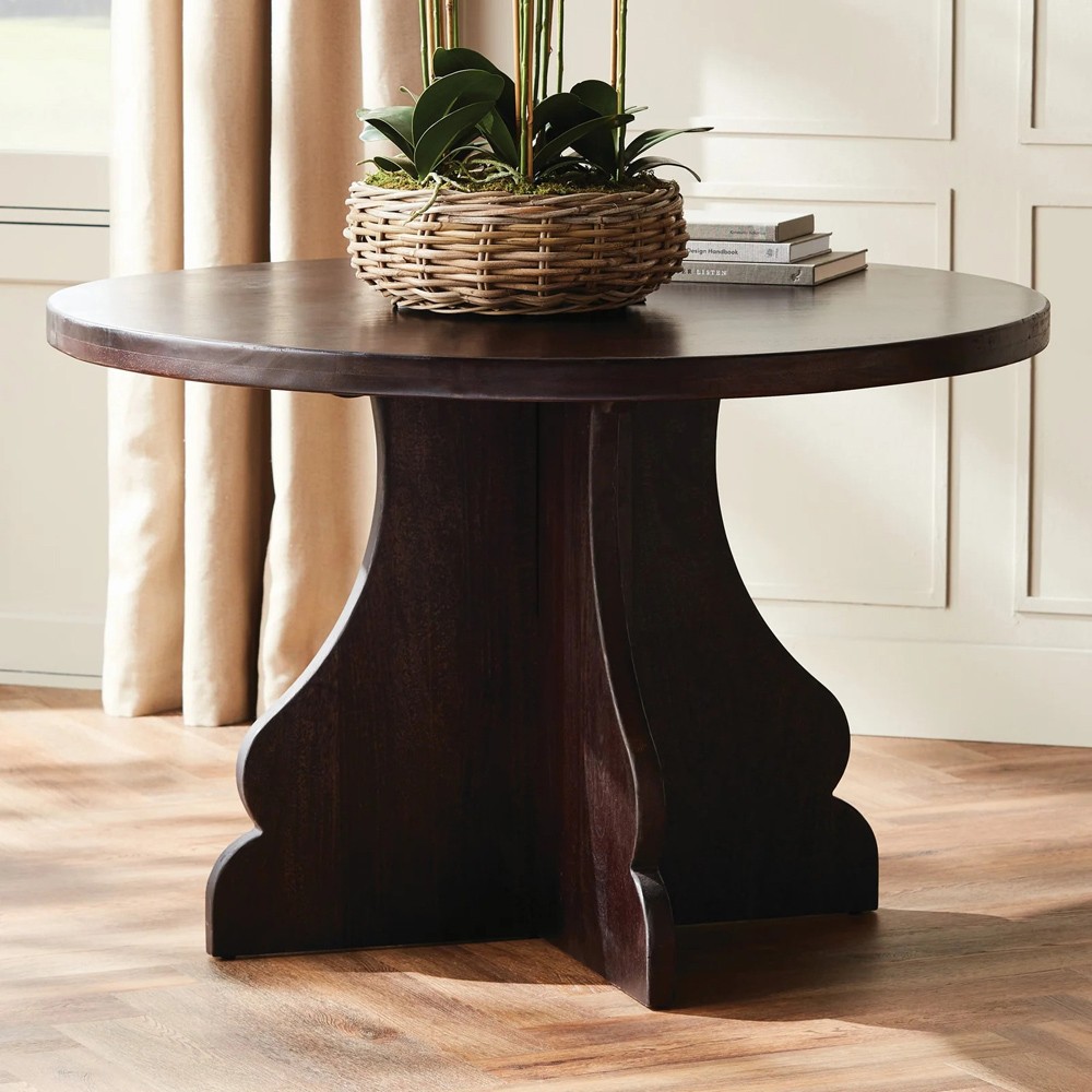 Gonzalo Updated Traditional Black Mango Wood Round Dining Table - 48"|