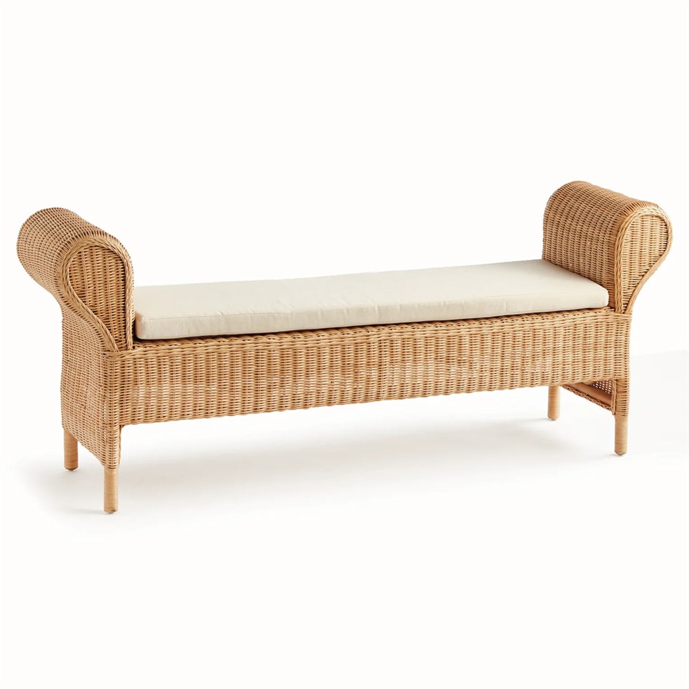 Cesare Coastal Beach Natural Woven Rattan Entryway Bench|
