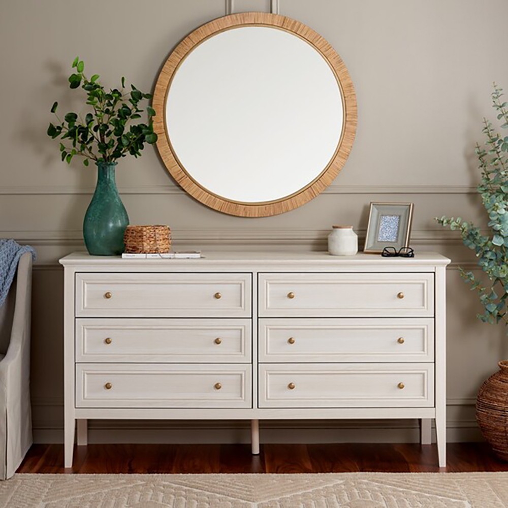 classic white dresser Homsee White 6-Drawer 55.1 in. Wide Dresser without Mirror with Metal Knobs, Classic Panel Design, Wide Surface Top