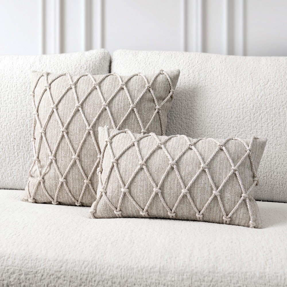 Jero Coastal Beach Beige Lattice Indoor Outdoor Lumbar Pillow - 12x20|