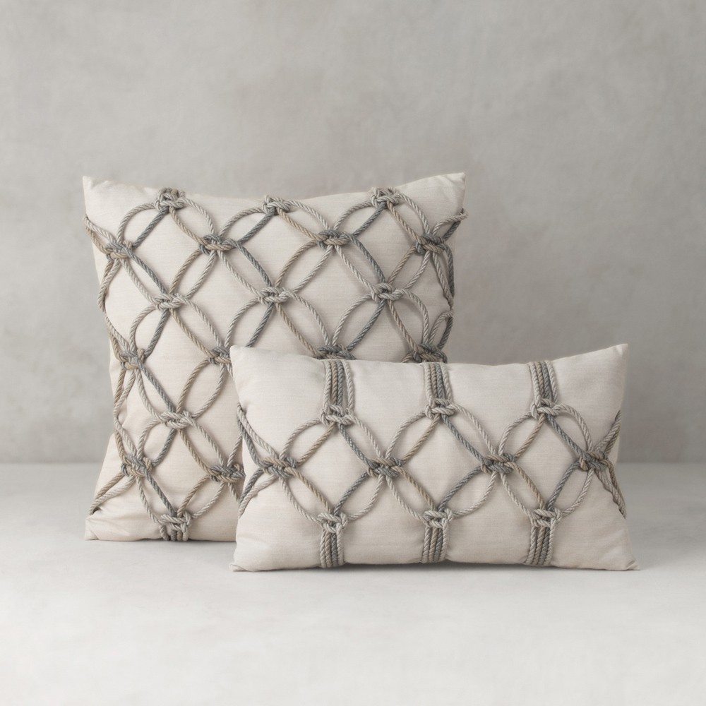 Keaton Coastal Beige Rope Indoor Outdoor Throw Pillow - 20x20|