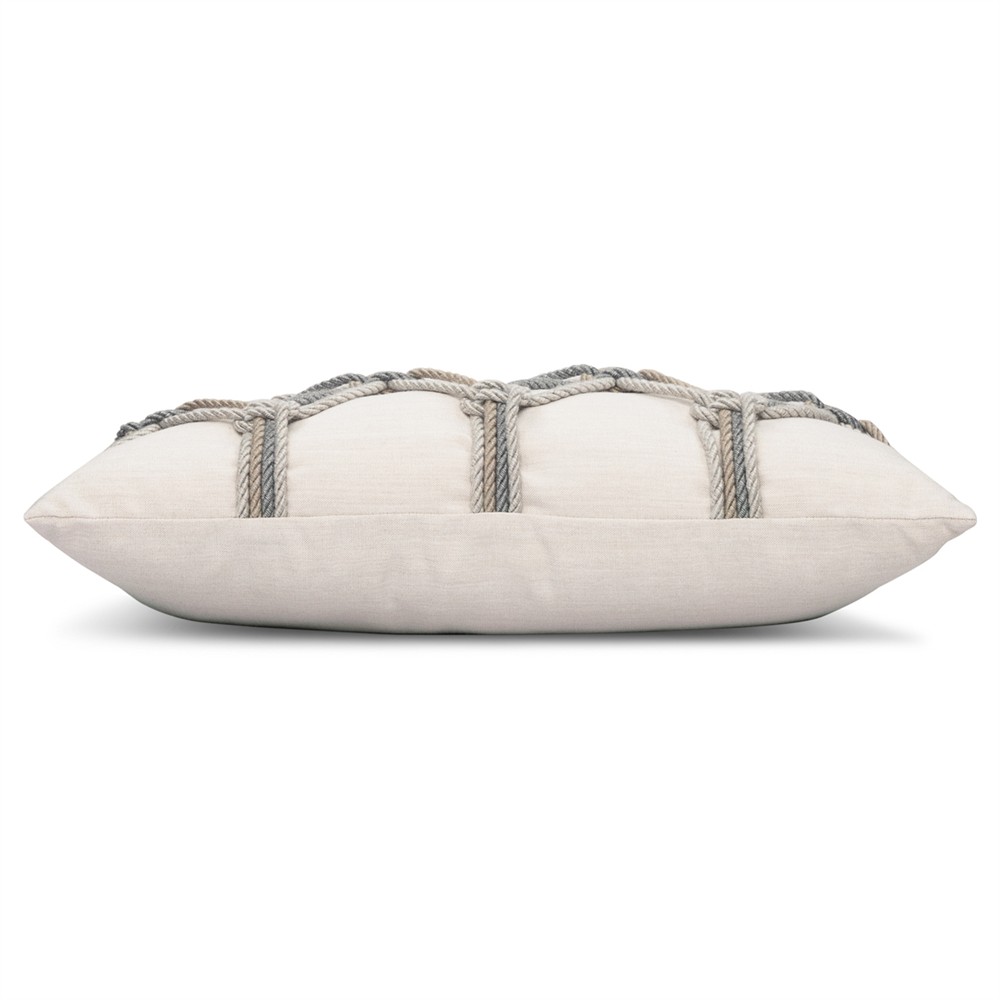 Keaton Coastal Beige Rope Indoor Outdoor Lumbar Pillow - 12x20|