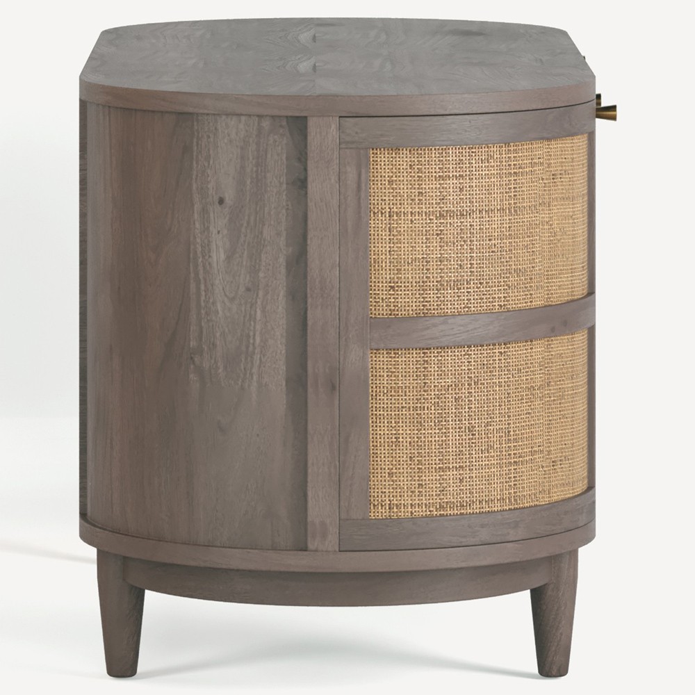 Noah Modern Classic Natural Woven Cane Grey Oak Oval Desk|