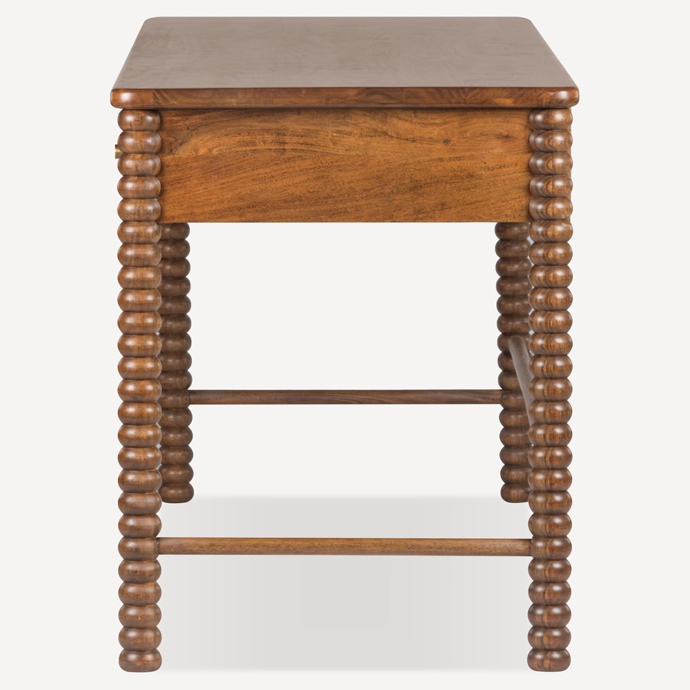 Tobi Updated Traditional Natural Woven Cane Brown Acacia Wood Spindle Desk|