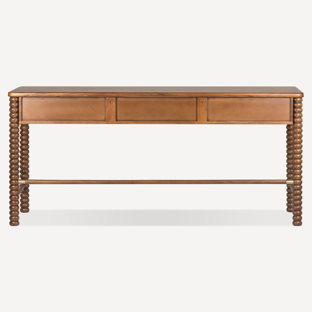 Tobi Updated Traditional Natural Woven Cane Brown Acacia Wood Spindle Desk|