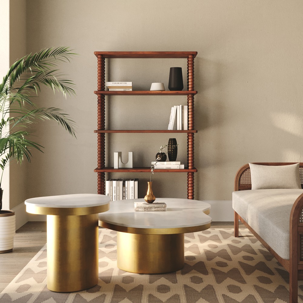 Tobi Updated Traditional Brown Acacia Wood Spindle Bookcase|