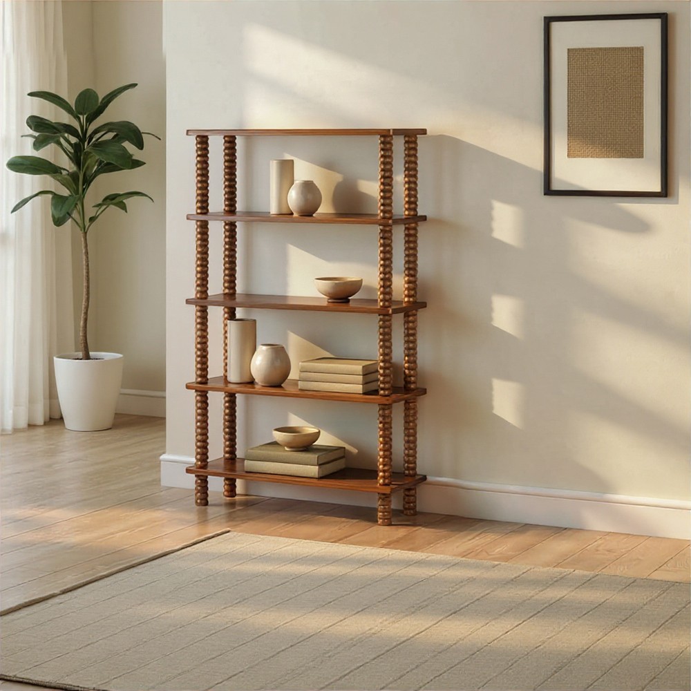 Tobi Updated Traditional Brown Acacia Wood Spindle Bookcase|