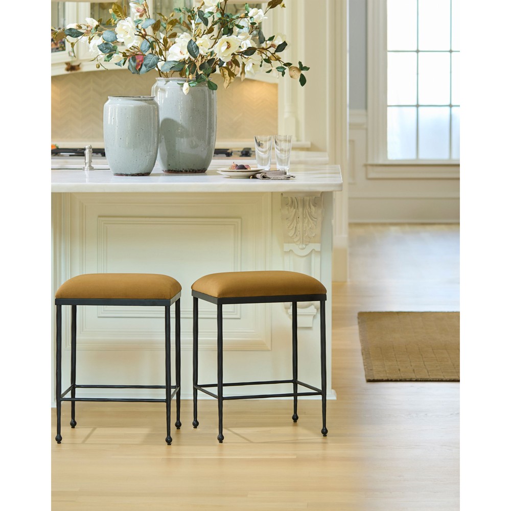 Upton Updated Traditional Camel Upholstered Black Iron Counter Stool|
