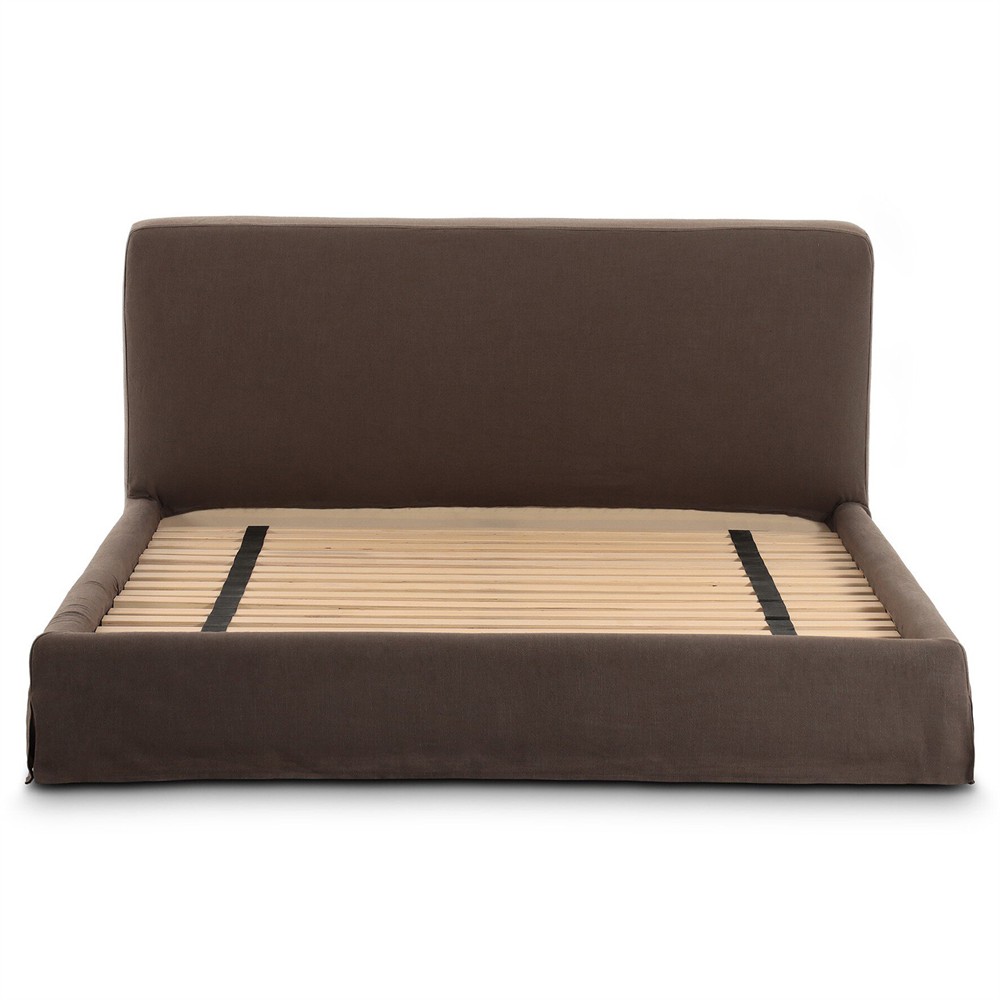 Linus Rustic Lodge Dark Brown Slipcovered Bed - Queen|