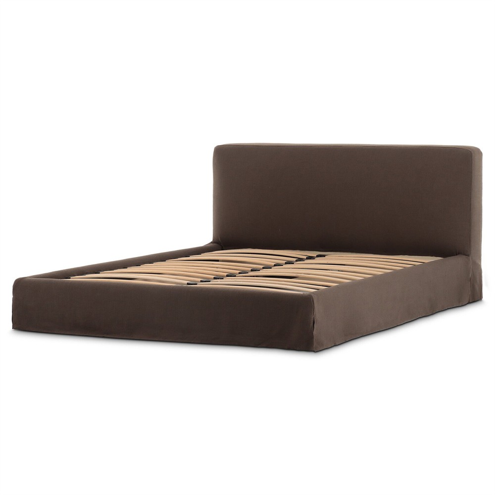 Linus Rustic Lodge Dark Brown Slipcovered Bed - Queen|