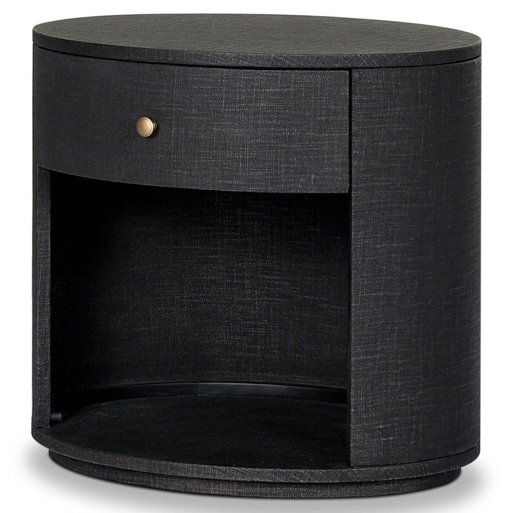 Beatrice Modern Classic Black Painted Linen 1 Drawer Nightstand|
