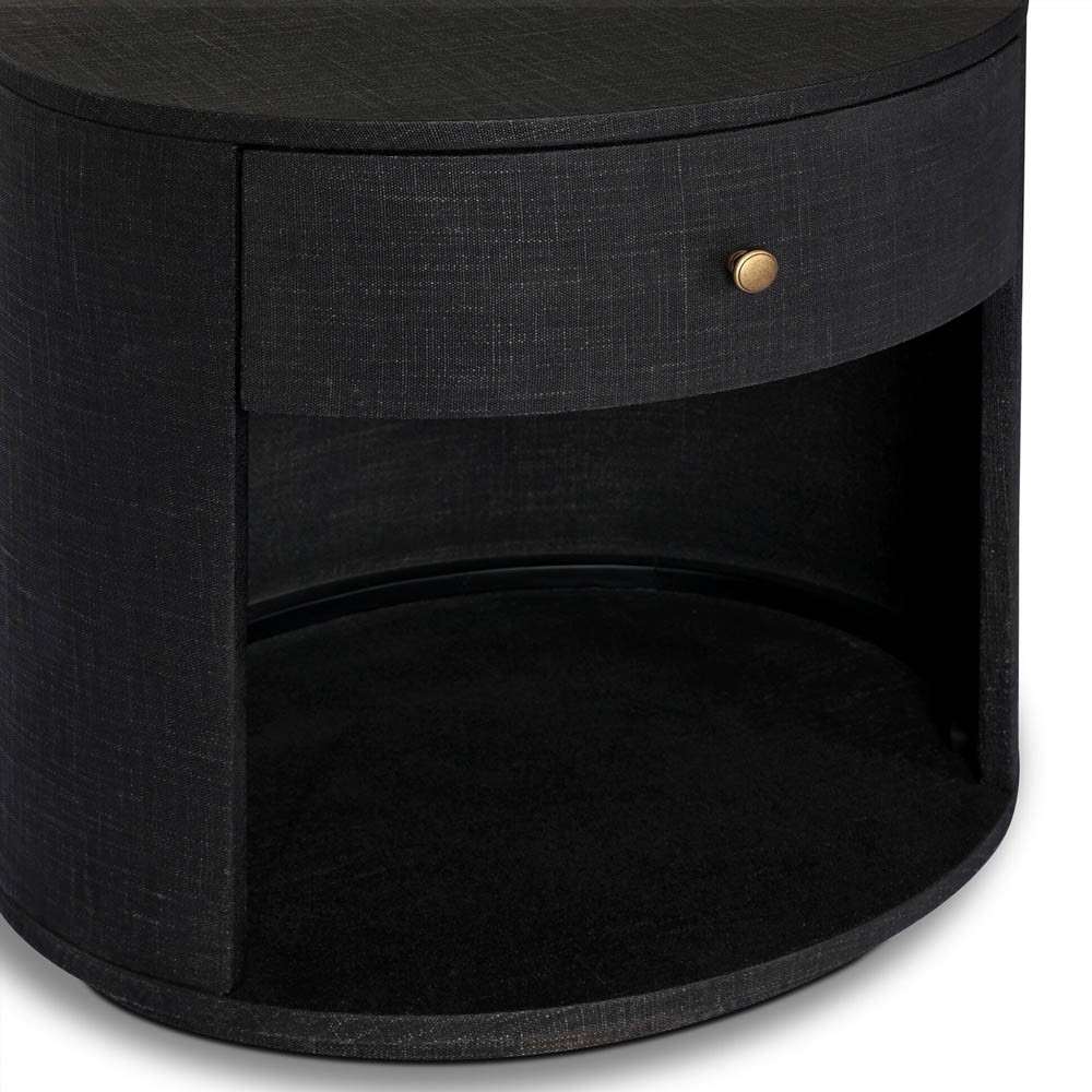 Beatrice Modern Classic Black Painted Linen 1 Drawer Nightstand|