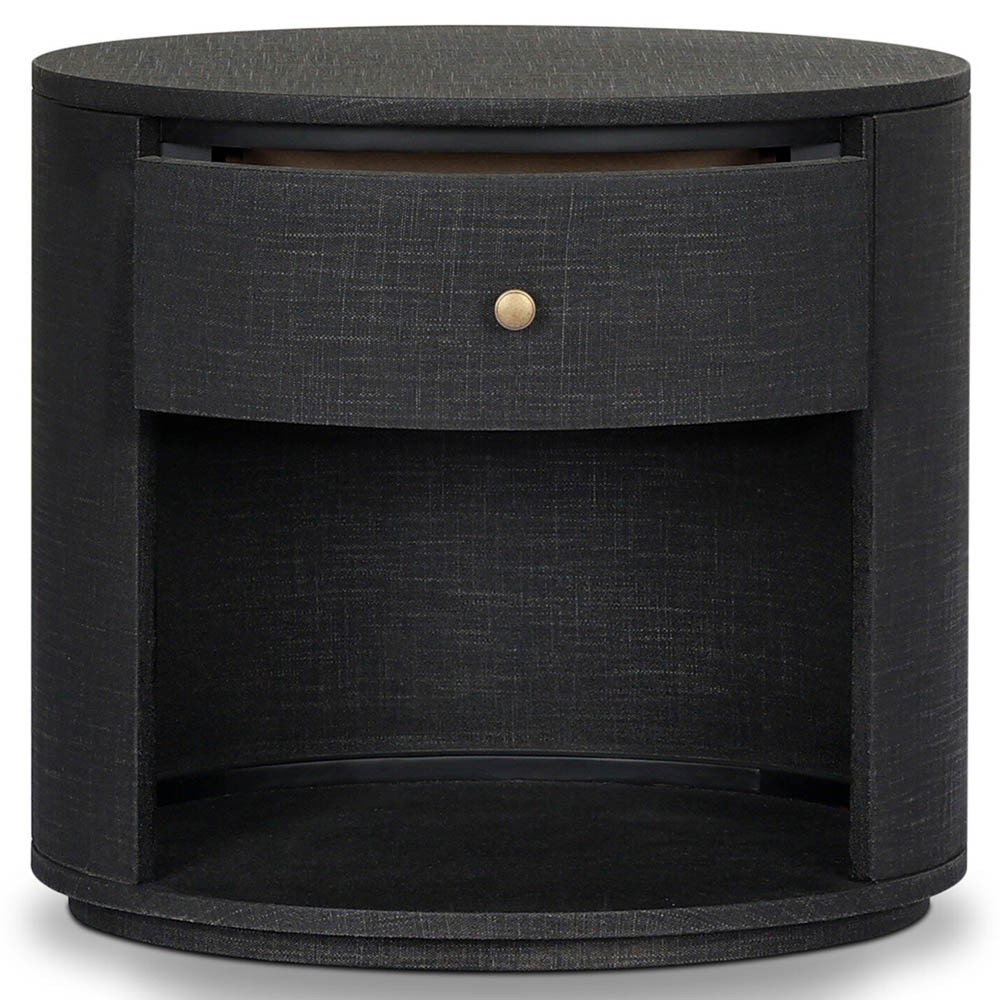 Beatrice Modern Classic Black Painted Linen 1 Drawer Nightstand|
