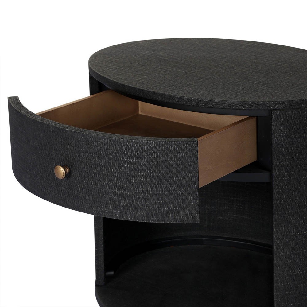 Beatrice Modern Classic Black Painted Linen 1 Drawer Nightstand|